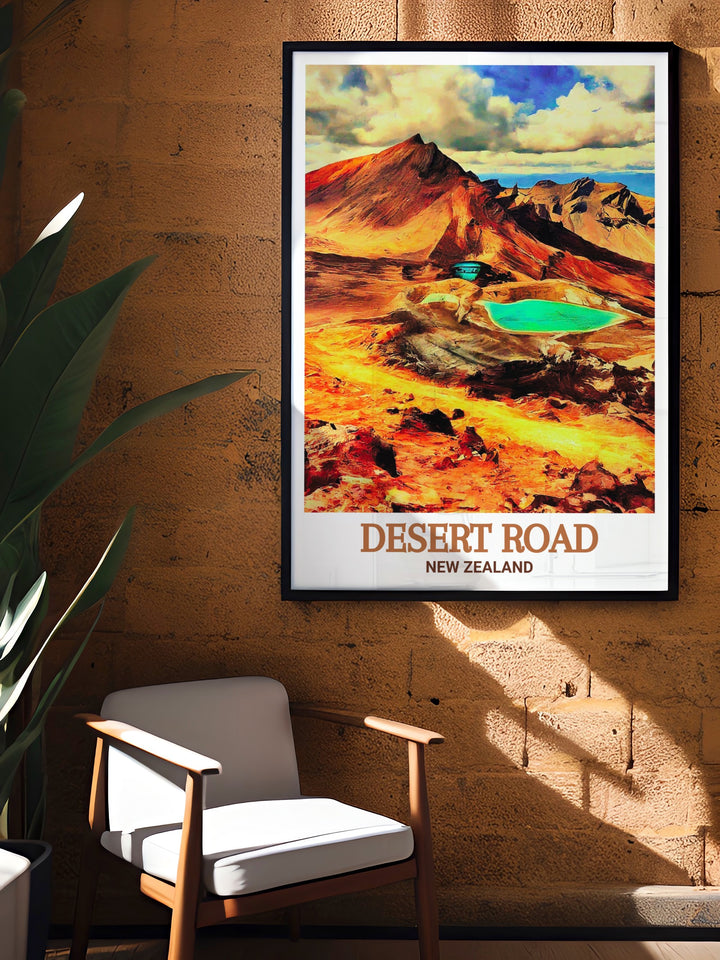 Desert Road Wall Art brings a splash of color and adventure into your home decor while Tongariro National Park Stunning Prints offer a peaceful and elegant portrayal of New Zealands natural beauty ideal for creating a harmonious and relaxing atmosphere.