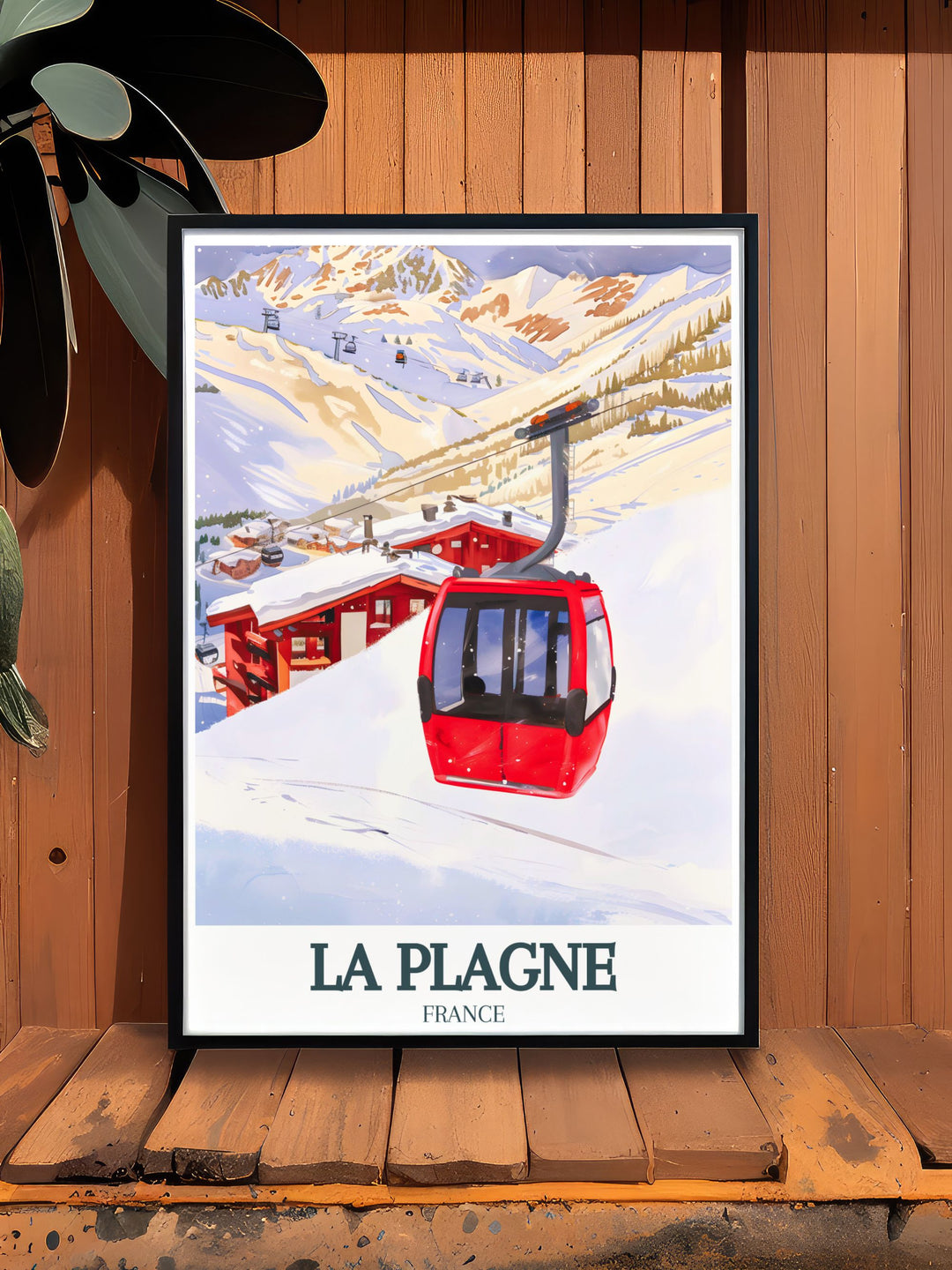 Vanoise Express Montchavin Les Coches take center stage in this La Plagne France Travel Print. A stunning art piece for those who love skiing and the French Alps this print is a great way to enhance your home decor.