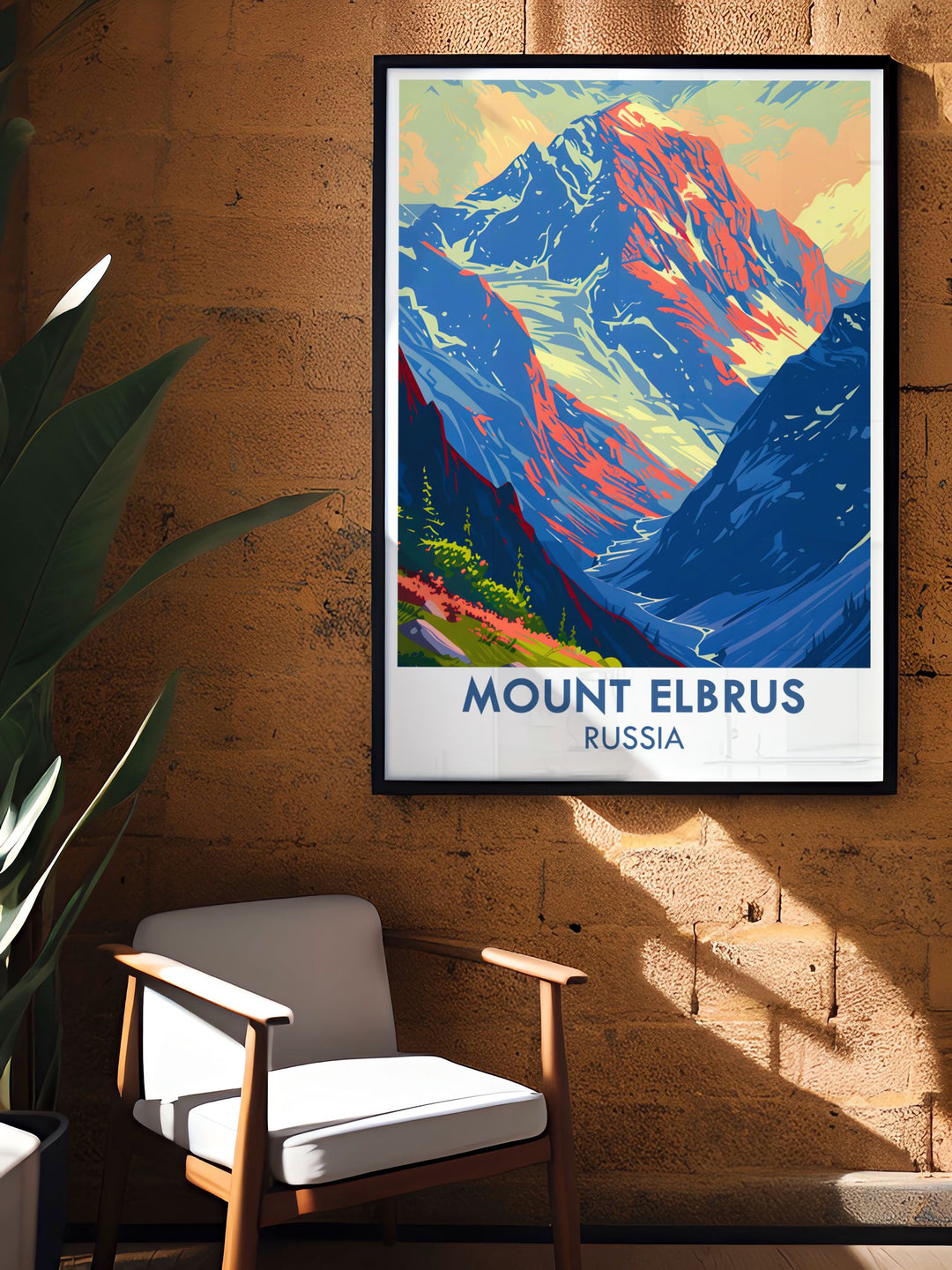 Russia Travel Poster of Mount Elbrus bringing the beauty of the Caucasus Mountains into your home includes Mt Elbrus stunning living room decor ideal for nature enthusiasts