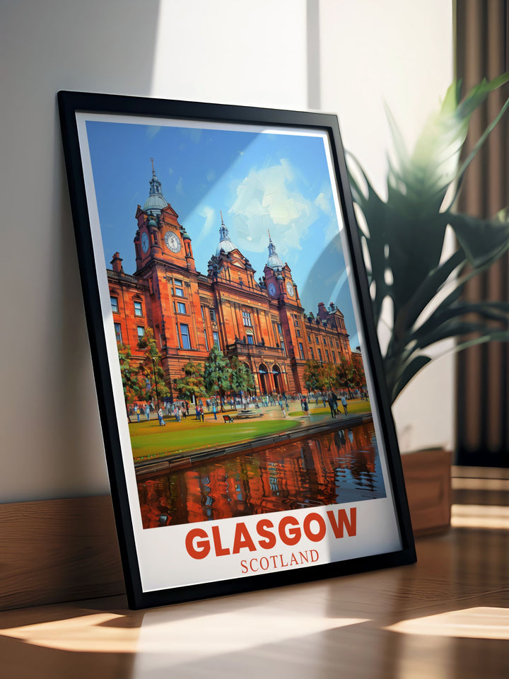 Kelvingrove Art Gallery and Museum art print designed to complement any interior style. This beautiful artwork adds elegance and a touch of Glasgows heritage to your living space.