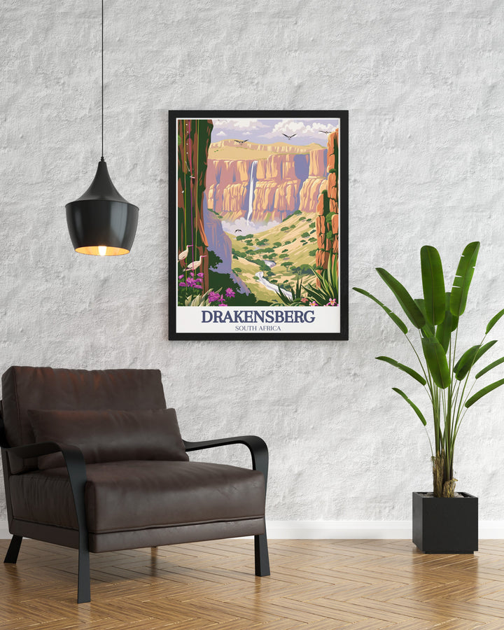 Royal Natal National Park, with its majestic peaks and stunning Tugela Falls, is the highlight of this canvas art. This piece is perfect for those who love South Africas wilderness and want to capture its beauty in their home decor. Ideal for gifts and personal collections.