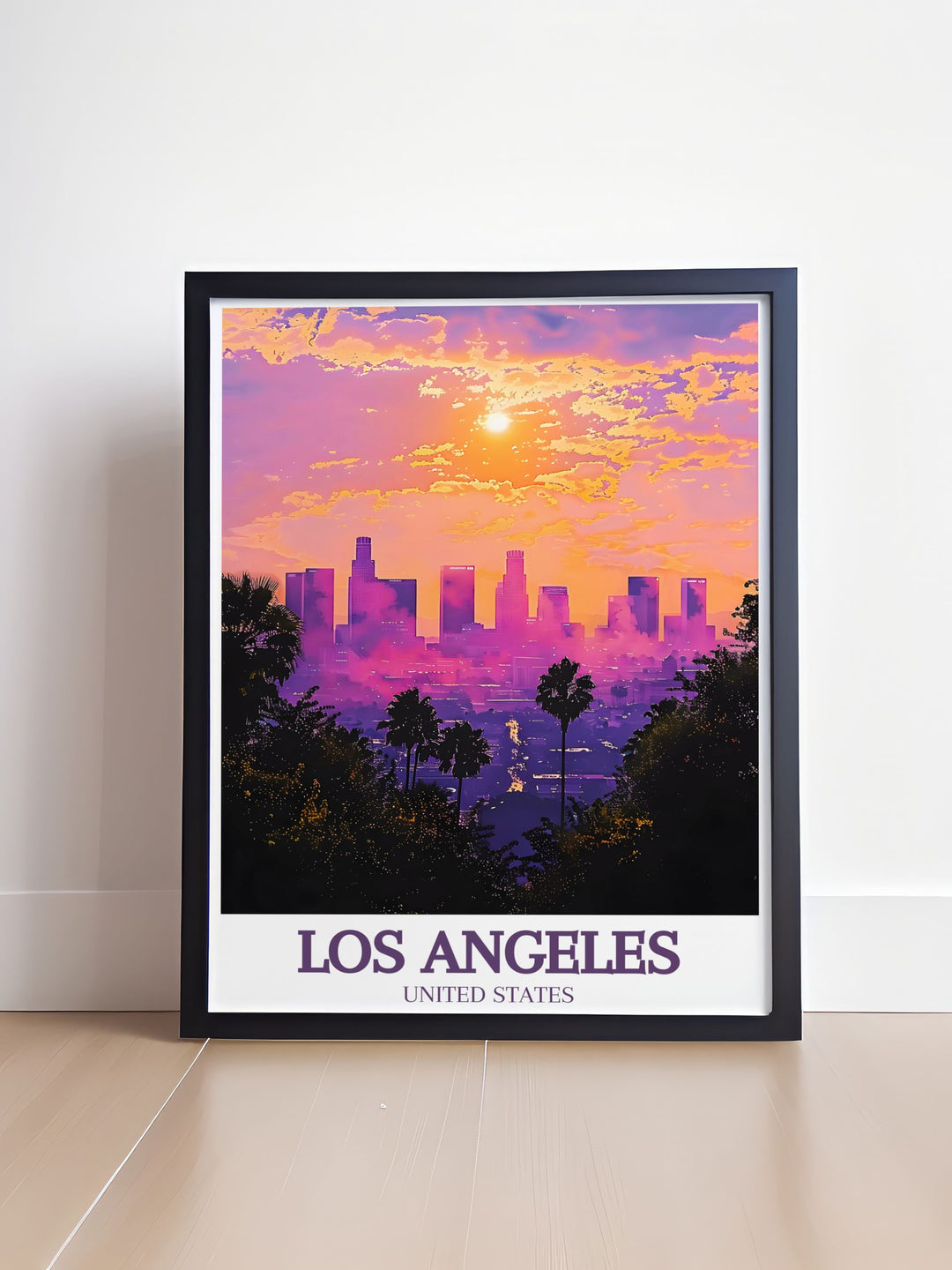 Enhance your living space with this California poster featuring the Downtown skyline of Los Angeles a modern and elegant piece of artwork that complements any interior design style perfect for art lovers and travel enthusiasts