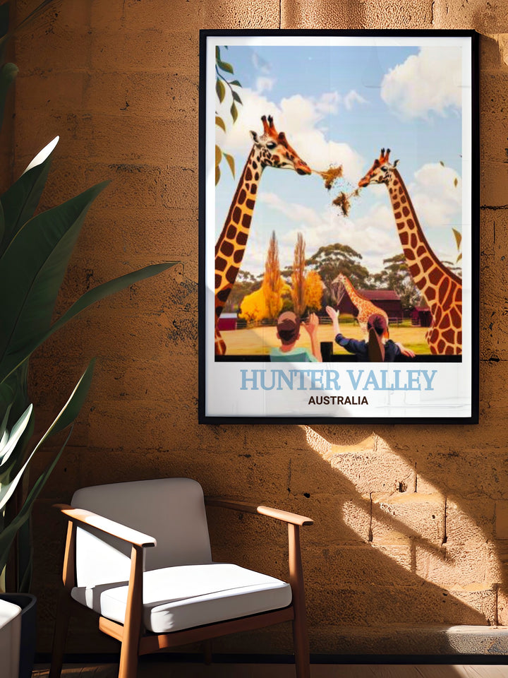 Hunter Valley Zoo framed print capturing the essence of Australias vibrant wildlife and scenic landscapes a perfect piece for those who love animals and want to bring a touch of nature into their living room decor with stunning Australia wall art.