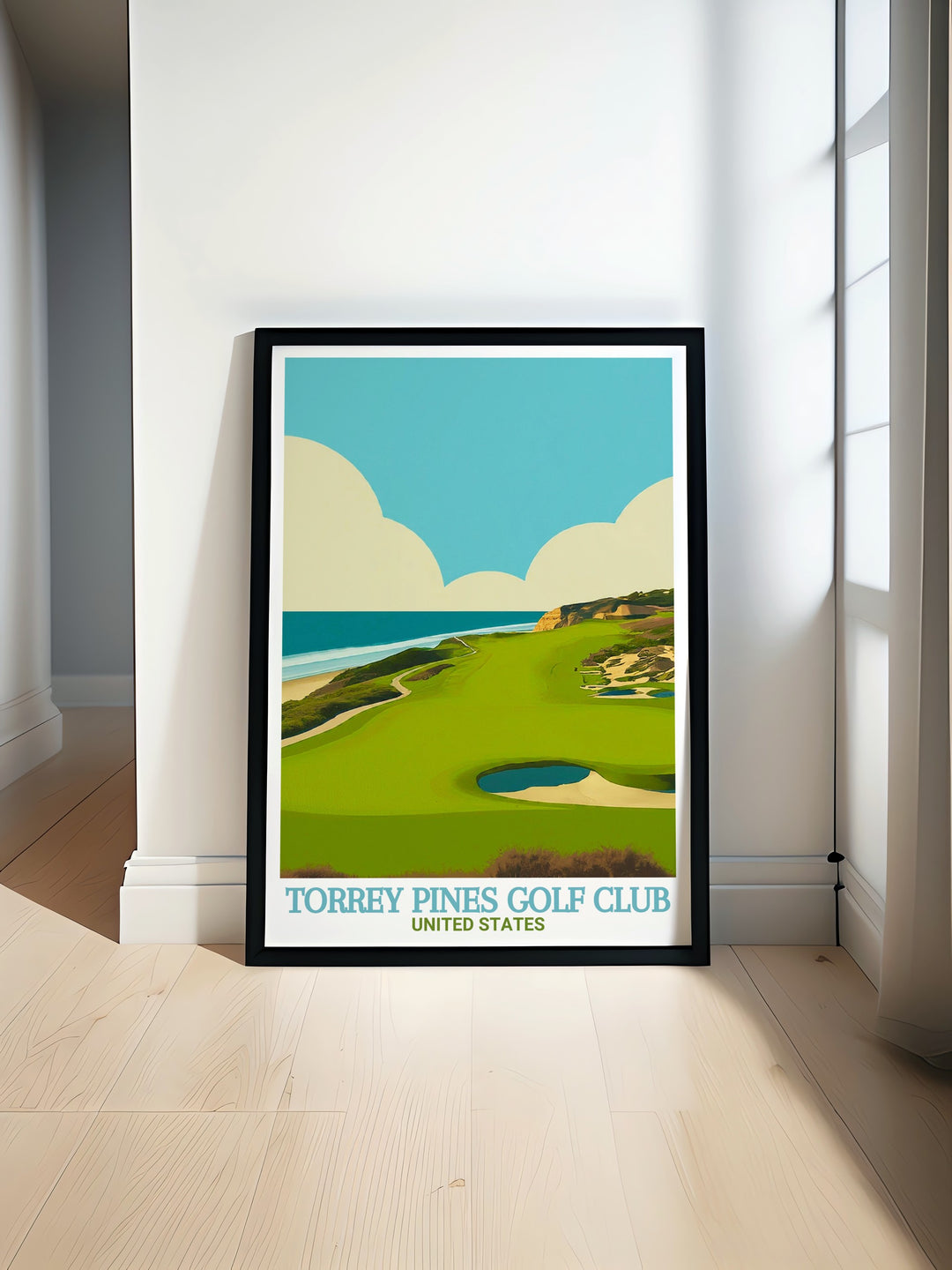 Torrey Pines art print featuring the serene landscape of Torrey Pines Golf Club perfect for housewarming gifts birthday gifts and anniversary gifts detailed depiction adds elegance to any room creating a focal point that inspires conversation and admiration