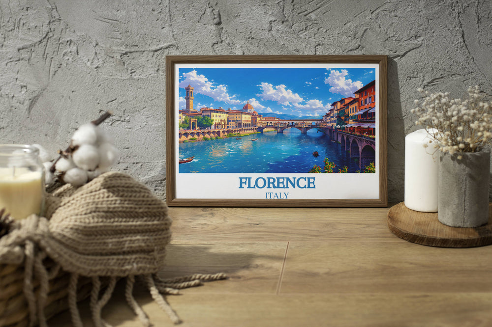 Early morning mist enfolds Ponte Vecchio, creating a serene image of tranquility, perfect for those seeking a peaceful addition to their room's decor