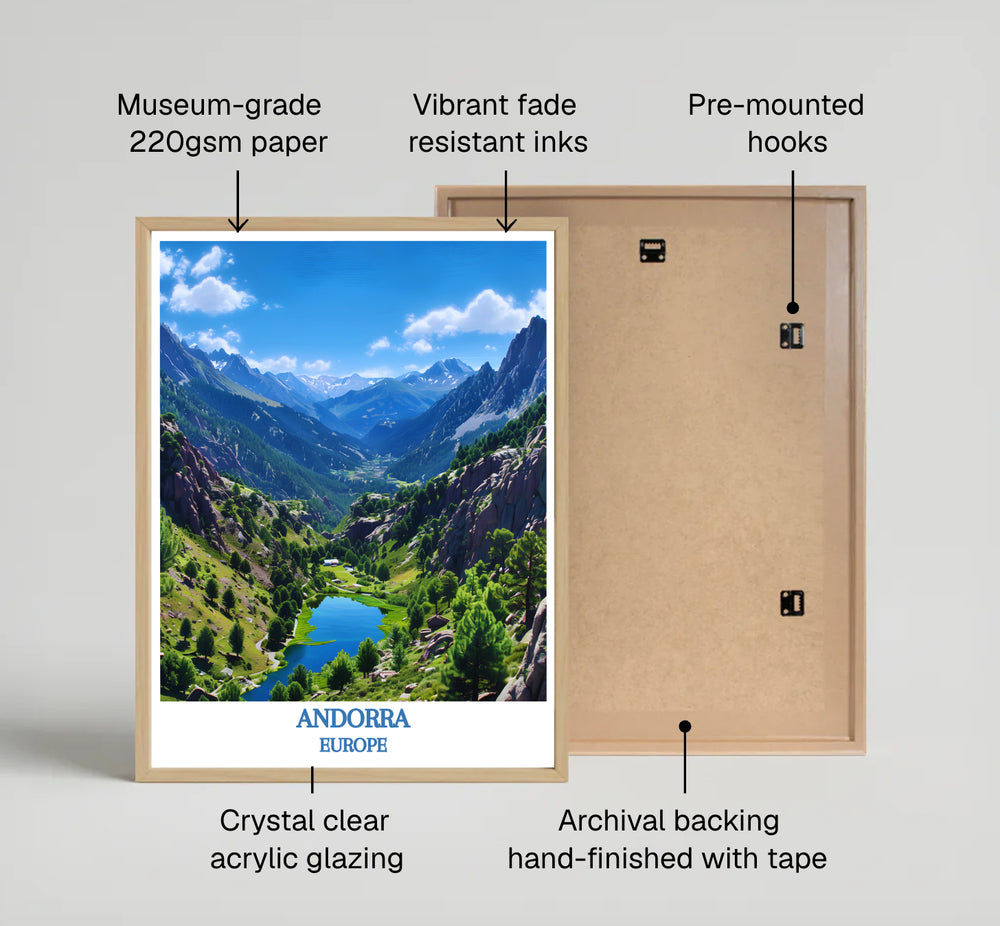 Glacial lake reflection surrounded by pine-covered slopes in the Valley of Madriu-Perafita-Claror Andorra star in this alpine print. Find archival framed, unframed, and canvas poster styles at MapYourDreams.