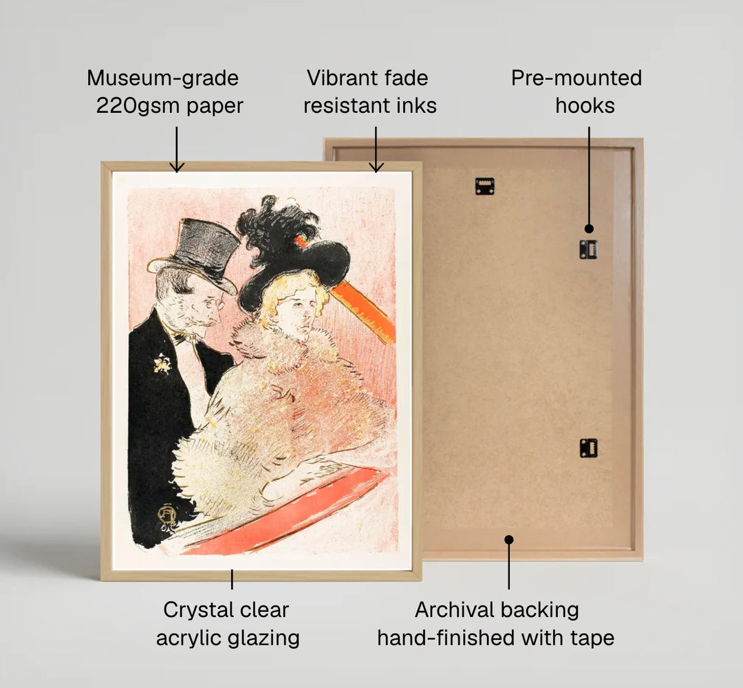 Featuring At The Concert (1896), Henri de Toulouse-Lautrec created a striking color lithograph print depicting an elegant couple in a private balcony box at a Parisian concert hall in Paris, France. MapYourDreams provides custom framed wall art, unframed fine art paper prints, and gallery canvas options.