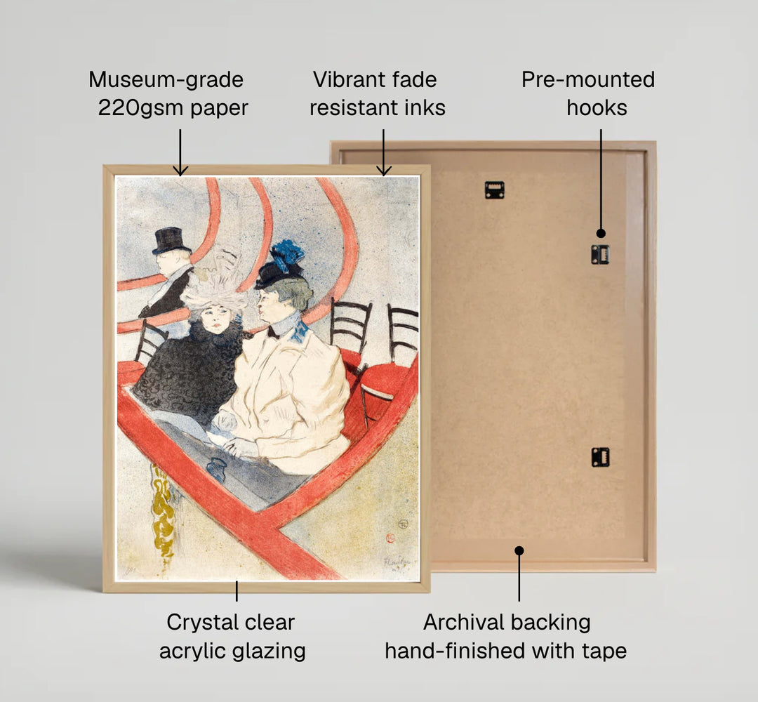 Historic lithograph print reproduction of Box In The Grand Tier (1897), Henri de Toulouse-Lautrec showing 19th-century fashion in Paris, France. MapYourDreams features high-quality framed wall decor, unframed poster prints, and stretched canvas formats ideal for classic art displays.