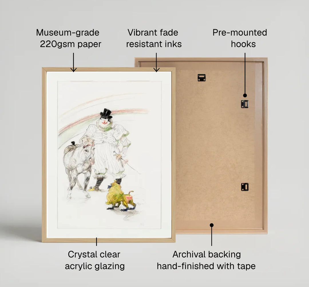 Historic circus sketch reproduction of Cheval Et Singe Dresses (1899), Henri de Toulouse-Lautrec capturing 19th-century French entertainment in Paris, France. MapYourDreams features high-quality framed wall decor, unframed poster prints, and stretched canvas formats for antique fine art collections.