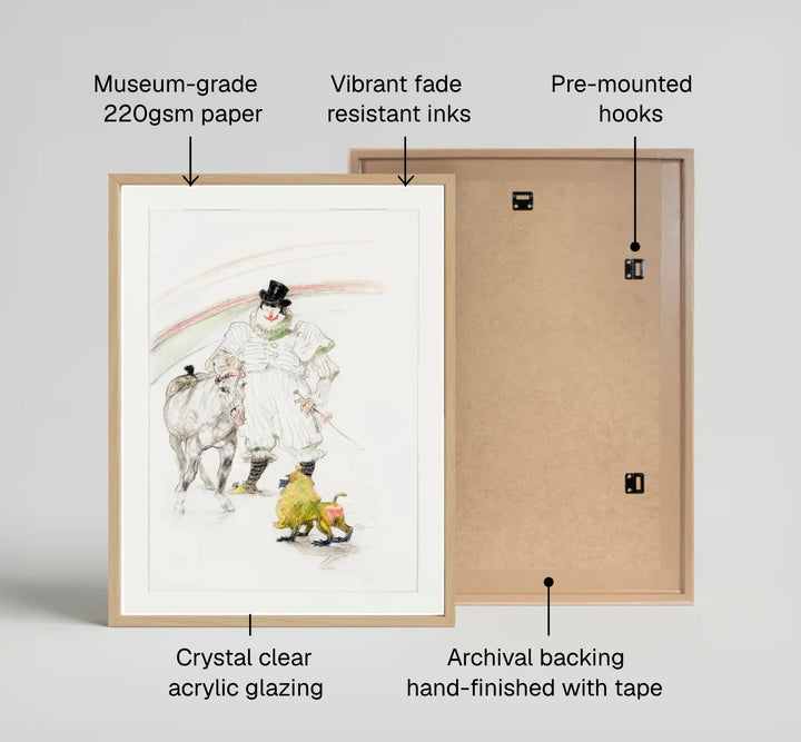 Historic circus sketch reproduction of Cheval Et Singe Dresses (1899), Henri de Toulouse-Lautrec capturing 19th-century French entertainment in Paris, France. MapYourDreams features high-quality framed wall decor, unframed poster prints, and stretched canvas formats for antique fine art collections.