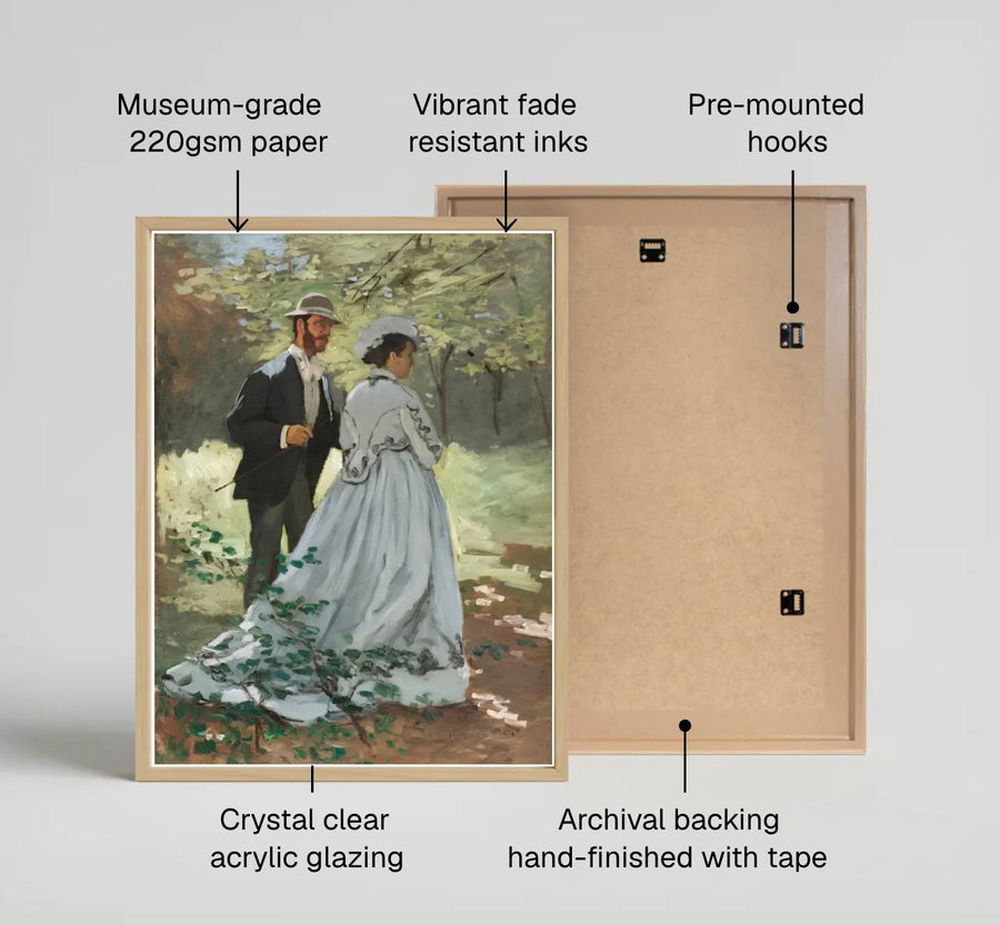 Showcasing a unique dialogue between classical figure painting and artistic refinement from French museum collections, this captivating Bazille And Camille 1865 poster transforms residential walls. Available through MapYourDreams, collectors can select from unframed paper prints, elegant wooden framed setups, or textured gallery canvas presentations.