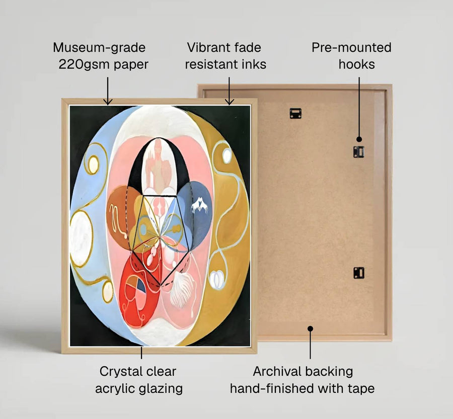 Showcasing a unique dialogue between esoteric planning and abstract color theory, this captivating Hilma af Klint Evolution No 14 poster transforms ordinary walls into a refined, gallery-inspired showcase. Offered by MapYourDreams, this artwork is available in flexible options including unframed paper, custom wooden frames, and gallery canvas wraps.