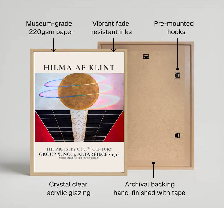 Showcasing a unique dialogue between esoteric planning and abstract color theory from Swedish museum collections, this captivating Hilma af Klint Group X No 3 Altarpiece poster transforms walls. Offered by MapYourDreams, this artwork is available in flexible options including unframed paper, custom wooden frames, and gallery canvas wraps.