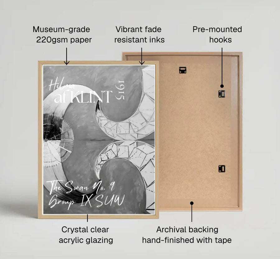 Showcasing a unique dialogue between esoteric planning and abstract color theory from Scandinavian collections, this captivating The Swan No 9 1915 poster by Hilma af Klint transforms walls. Offered by MapYourDreams, this artwork is available in flexible options including unframed paper, custom wooden frames, and gallery canvas wraps.