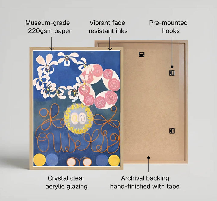 Showcasing a unique dialogue between esoteric planning and abstract color theory from Scandinavian collections, this captivating The Ten Largest No 1 Childhood 1907 poster by Hilma af Klint transforms walls. Offered by MapYourDreams, this artwork is available in flexible options including unframed paper, custom wooden frames, and gallery canvas wraps.