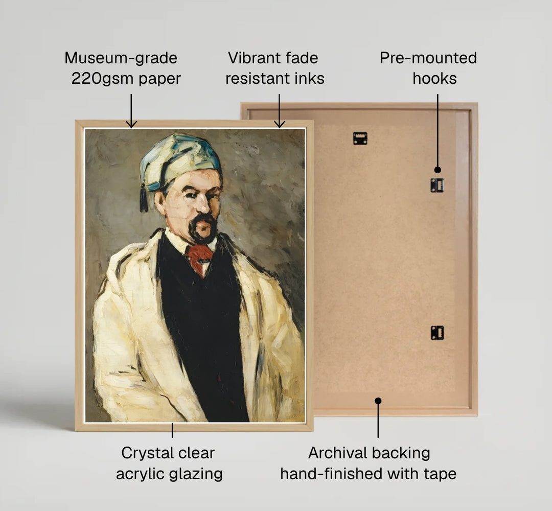 French portrait fine art print of Paul Cezanne The Artists Uncle Dominique 1866 featuring a man in costume in Aix-en-Provence France. Explore ready-to-hang framed wall art, unframed paper prints, and gallery canvas decor available directly from MapYourDreams online store.