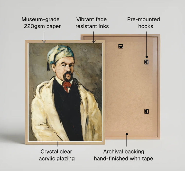 French portrait fine art print of Paul Cezanne The Artists Uncle Dominique 1866 featuring a man in costume in Aix-en-Provence France. Explore ready-to-hang framed wall art, unframed paper prints, and gallery canvas decor available directly from MapYourDreams online store.