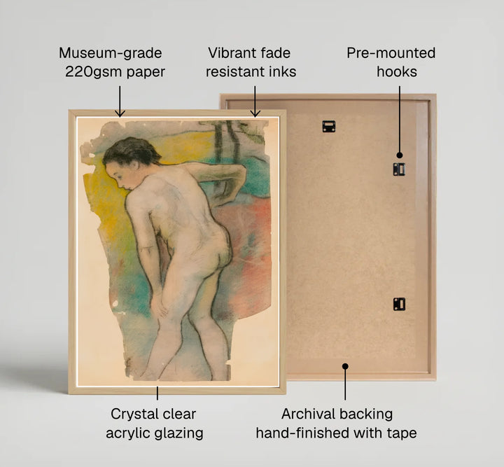 Fine art wall decor print of Paul Gauguin Breton Bather 1886 displaying luminous color blocking in Pont-Aven, Brittany, France. MapYourDreams supplies custom framed paper prints, unframed posters, and gallery stretched canvas art suitable for serene decor layouts.