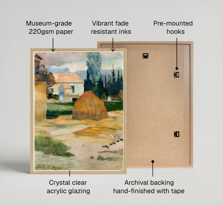 Scenic rural landscape poster print of Paul Gauguin Landscape Near Arles 1888 set in the countryside of Arles, Provence, France. MapYourDreams features high-quality framed wall decor, unframed prints, and stretched canvas options ideal for cozy cottage kitchen wall decoration.