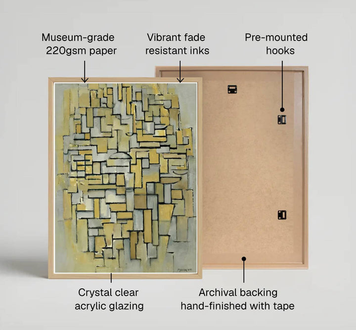 Showcasing the visionary structural technique of the master, this historic Piet Mondrian 1913 Composition In Brown And Gray poster immortalizes early abstraction theory with profound grace and subtle restraint. MapYourDreams offers this gallery-worthy cubist print in diverse presentation styles, encompassing traditional paper posters, custom frames in various wood and metallic tones, and premium stretched canvas wraps.