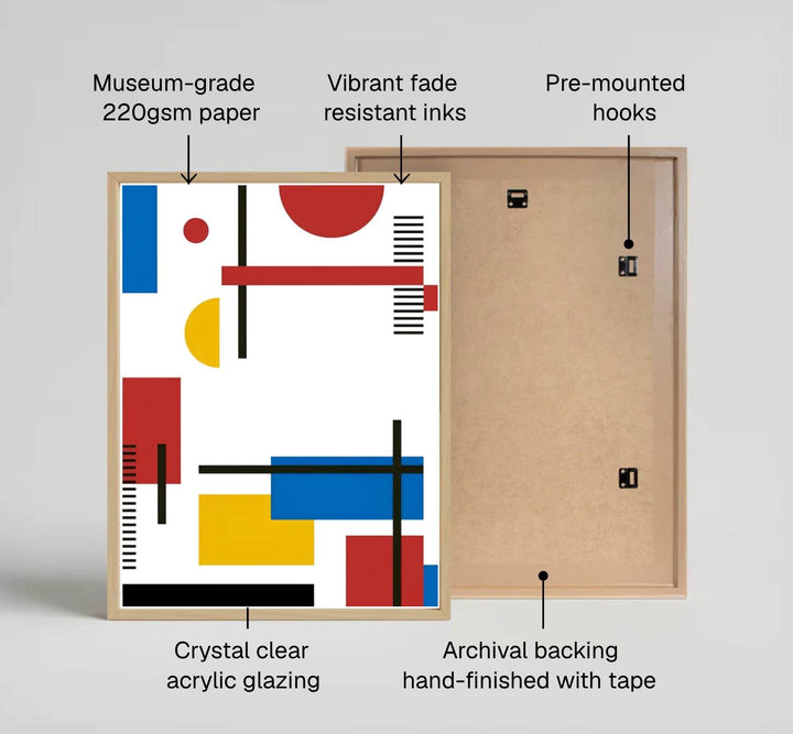 Showcasing the visionary structural technique of Piet Mondrian, this historic geometric poster immortalizes abstraction theory with profound grace and absolute graphic restraint. MapYourDreams offers this gallery-worthy Piet Mondrian abstract print in diverse presentation styles, encompassing traditional paper posters, custom frames in various wood and metallic tones, and premium stretched canvas wraps.