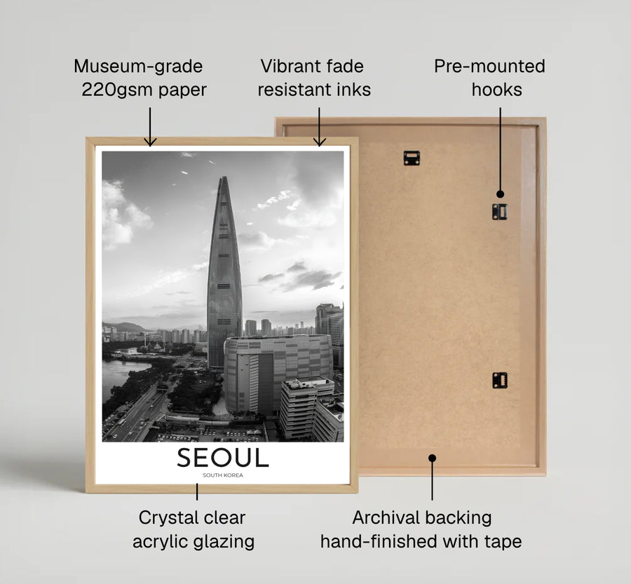 Minimalist black and white architectural art print featuring South Korea&