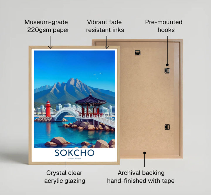 Refreshing turquoise ocean poster featuring Yeonggeumjeong Pavilion and traditional bridge architecture in South Korea, brought to you by MapYourDreams in flexible display options such as unframed prints, ready-to-hang frames, and wrapped canvas ideal for living rooms or bedrooms.