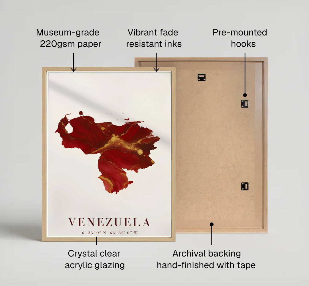Fine art travel poster featuring margin typography reading VENEZUELA 6° 25&