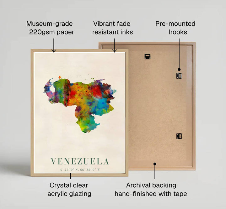 Fine art travel poster featuring margin typography reading VENEZUELA 6° 25&