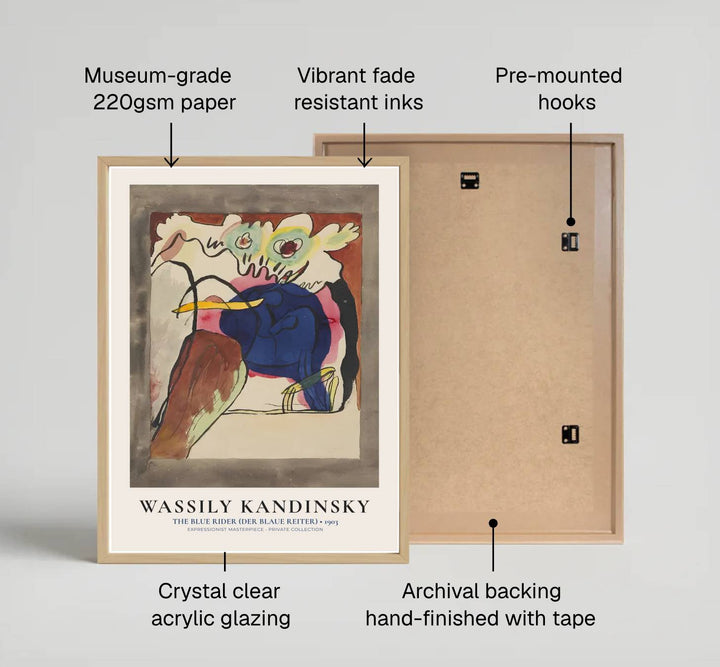 Showcasing the visionary color theory of Wassily Kandinsky, this historic masterpiece immortalizes the dawn of expressionism with profound beauty and art-historical depth. MapYourDreams offers this gallery-worthy The Blue Rider poster in diverse presentation styles, encompassing traditional paper posters, custom frames in various wood and metallic tones, and premium stretched canvas wraps.