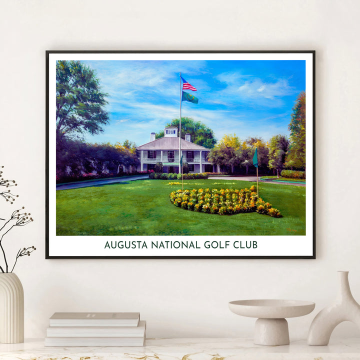 Close view of the golden blossom arrangement shaping the United States map in this Augusta Founders Circle print designed for sports art collectors. Offered by MapYourDreams, this artwork is available in flexible options including unframed paper, custom wooden frames, and gallery canvas wraps for tailored home wall decor setups.