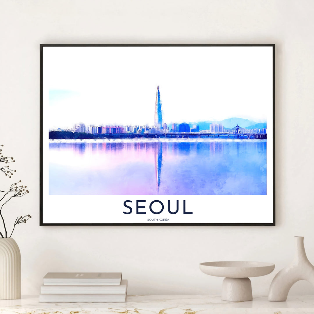 Serene blue and magenta reflection poster featuring South Korea&