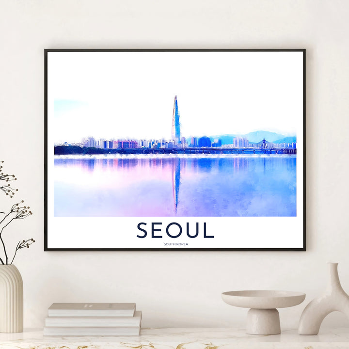 Serene blue and magenta reflection poster featuring South Korea&