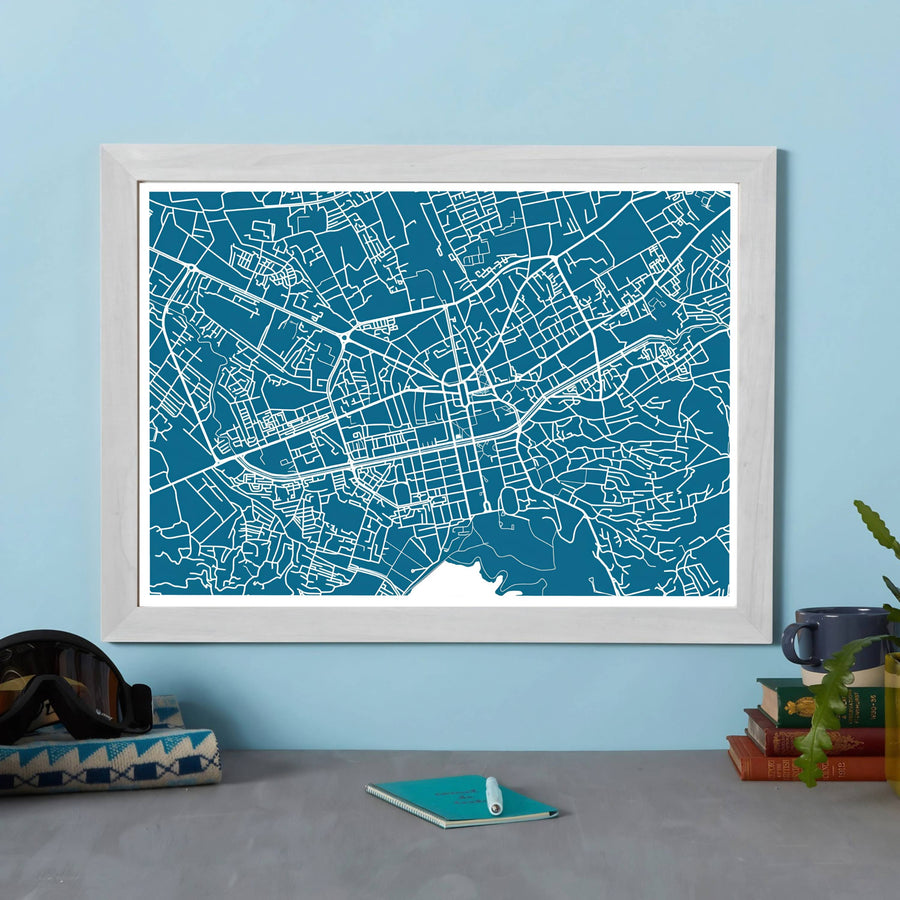 Celebrating the rapid growth and urban culture of Tirana, this cartographic art print turns complex road data into stunning modern wall decor. Select your ideal display presentation, including unframed fine art paper, wood frames, or gallery canvas wraps.