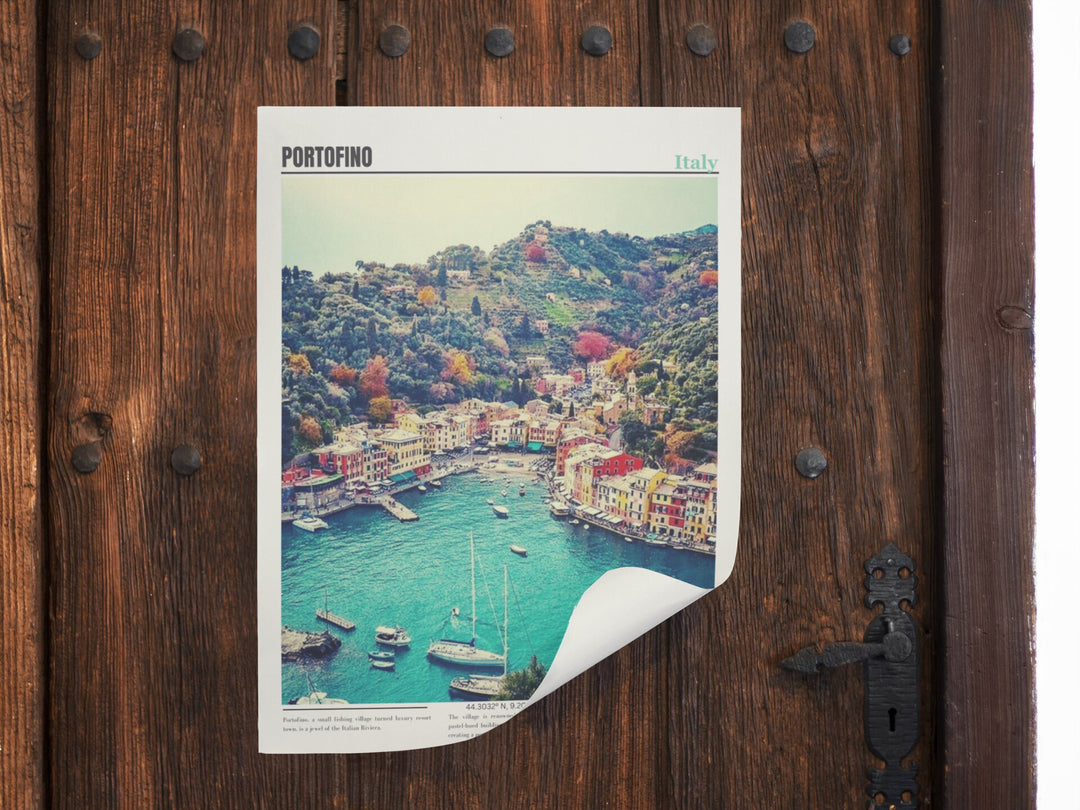 Enhance your decor with a charming Portofino Italy travel print. Ideal for Portofino wall decor, this poster captures the beauty of Italy&#39;s coastal gem, making it an ideal addition to your Portofino-themed space