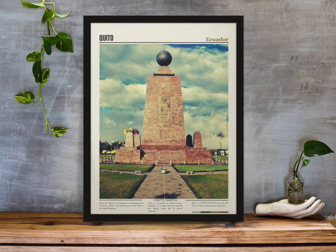 Elevate your decor with a Quito print. Celebrate travel, culture, and the charm of Quito, Ecuador, and the Monument to the Equator through this art print, ideal for your Quito-themed decor, infusing your space with the essence of this vibrant city