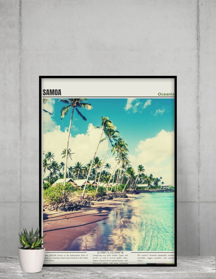 Elevate your decor with captivating Samoa prints, wall art, and travel posters. Celebrate the beauty and culture of Samoa, including American Samoa, through these artworks, infusing your space with the essence of these vibrant island destinations