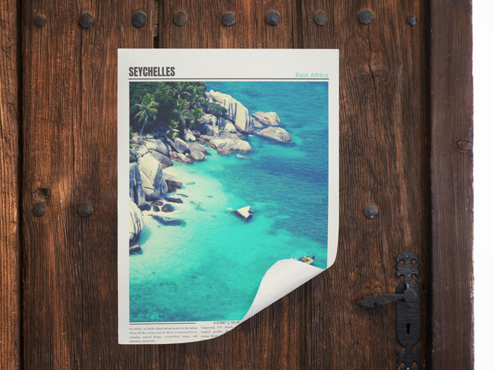 a picture of a beach on a wooden door