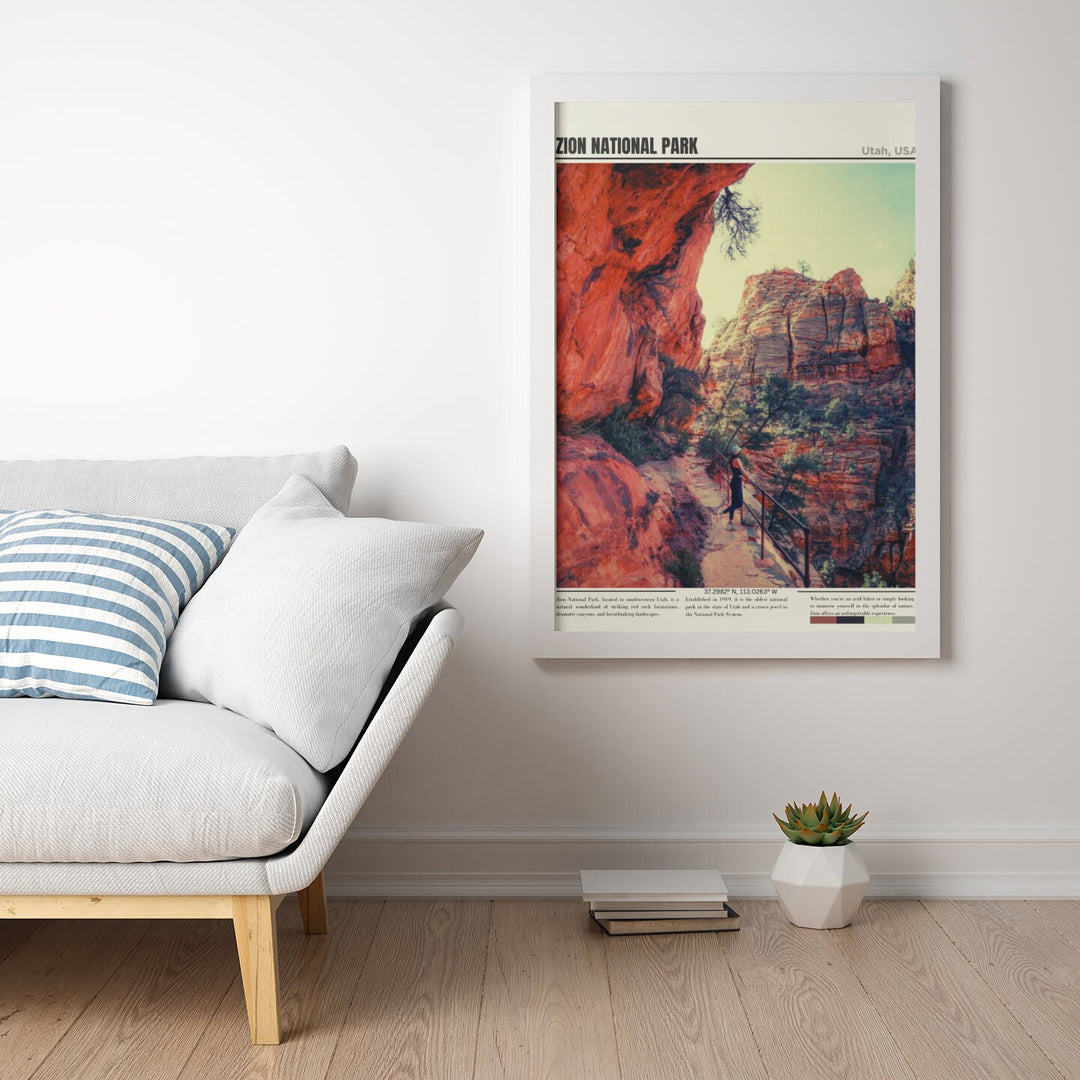 Vibrant Zion National Park Poster featuring stunning scenery, a perfect addition to your travel-inspired decor. Zion Print, Art, and Wall Art