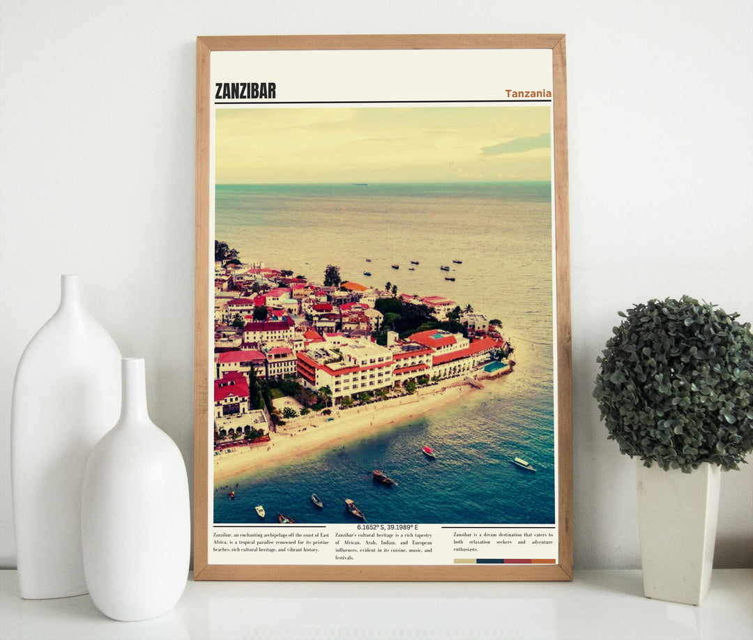 Discover the beauty of Zanzibar with this captivating Travel Poster. Zanzibar Print, Art, and Poster – Ideal for adding a touch of Tanzania to your space!