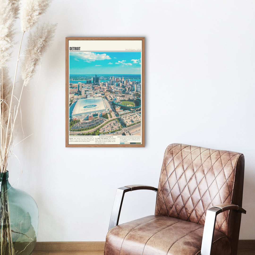 Experience the charm of Old Detroit through a vintage Michigan skyline travel print – an exceptional Detroit wall art poster and ideal Detroit gift
