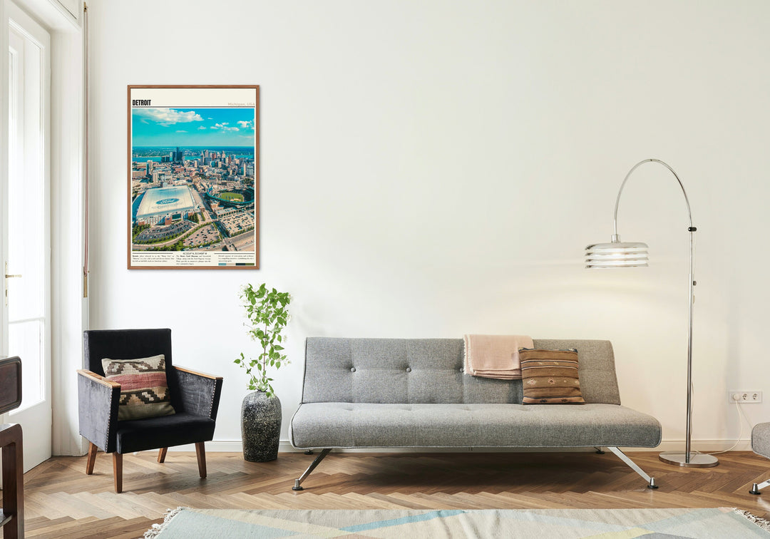 Experience the charm of Old Detroit through a vintage Michigan skyline travel print – an exceptional Detroit wall art poster and ideal Detroit gift