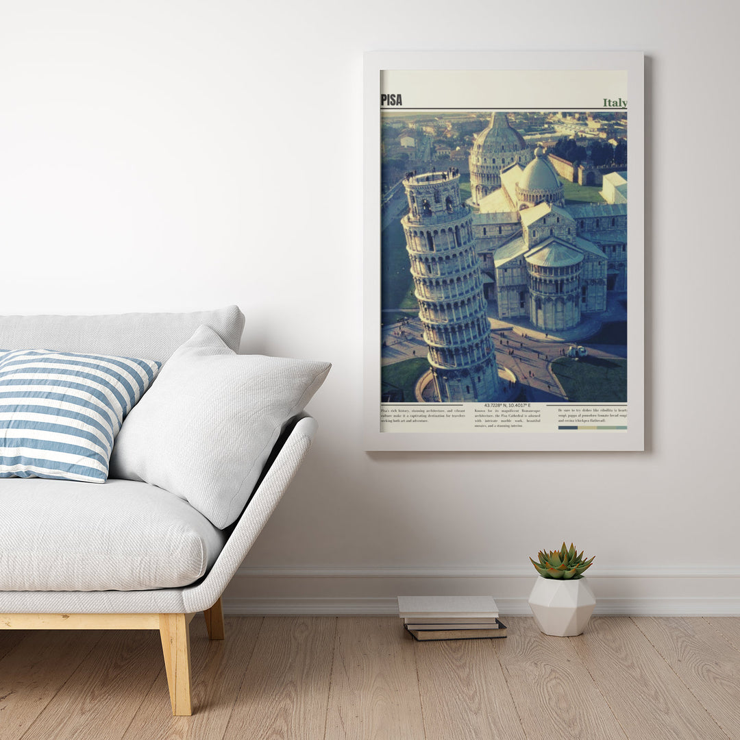 Elevate your decor with a Pisa travel print. Celebrate travel, culture, and Italy&#39;s beauty with this art print, perfect for Pisa-themed decor, infusing your space with the charm of this iconic Italian city