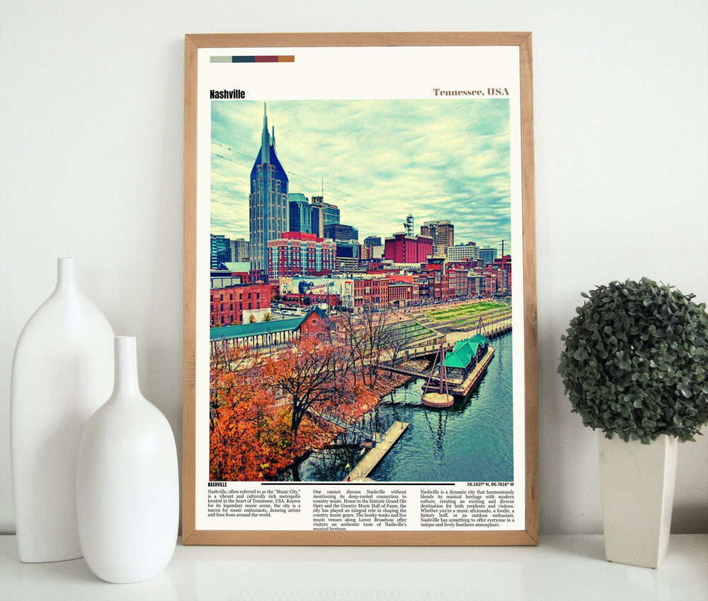 Nashville, TN Art Print - Music City USA Wall Decor. Commemorate your love for Nashville with this poster