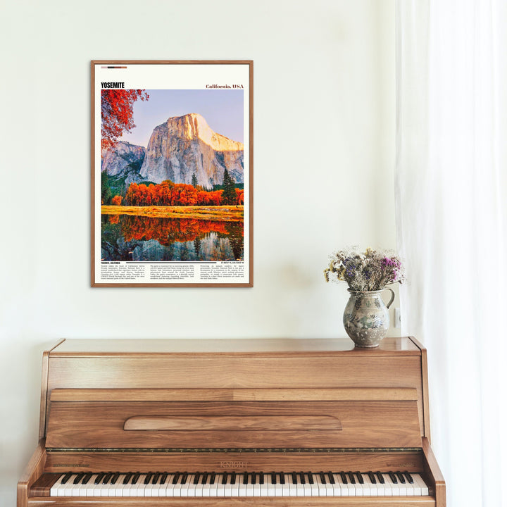 Vibrant Yosemite National Park Poster featuring stunning mountain scenery, part of a collection of US National Parks Posters, perfect for Mountain Wall Art, inspired by the iconic WPA National Park designs - Yosemite Posters and Prints