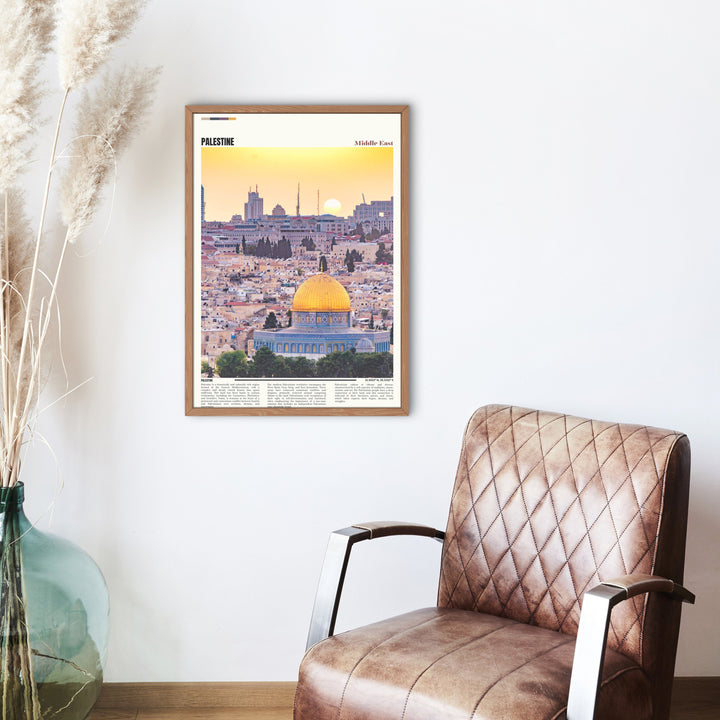 Immerse yourself in the beauty of Palestine with this striking Palestine Art Print, featuring the Wailing Wall and Dome of the Rock - a perfect addition to your décor and a thoughtful housewarming gift