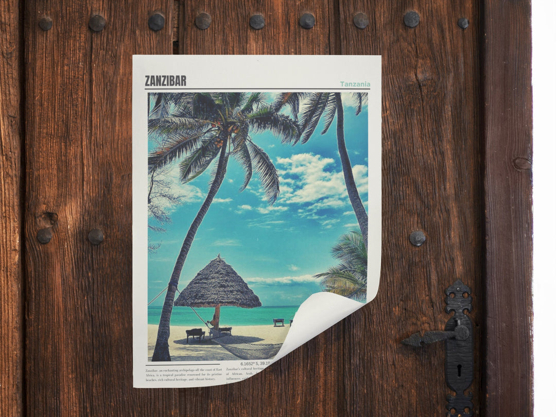 a sticker on a door with a picture of a hut on the beach