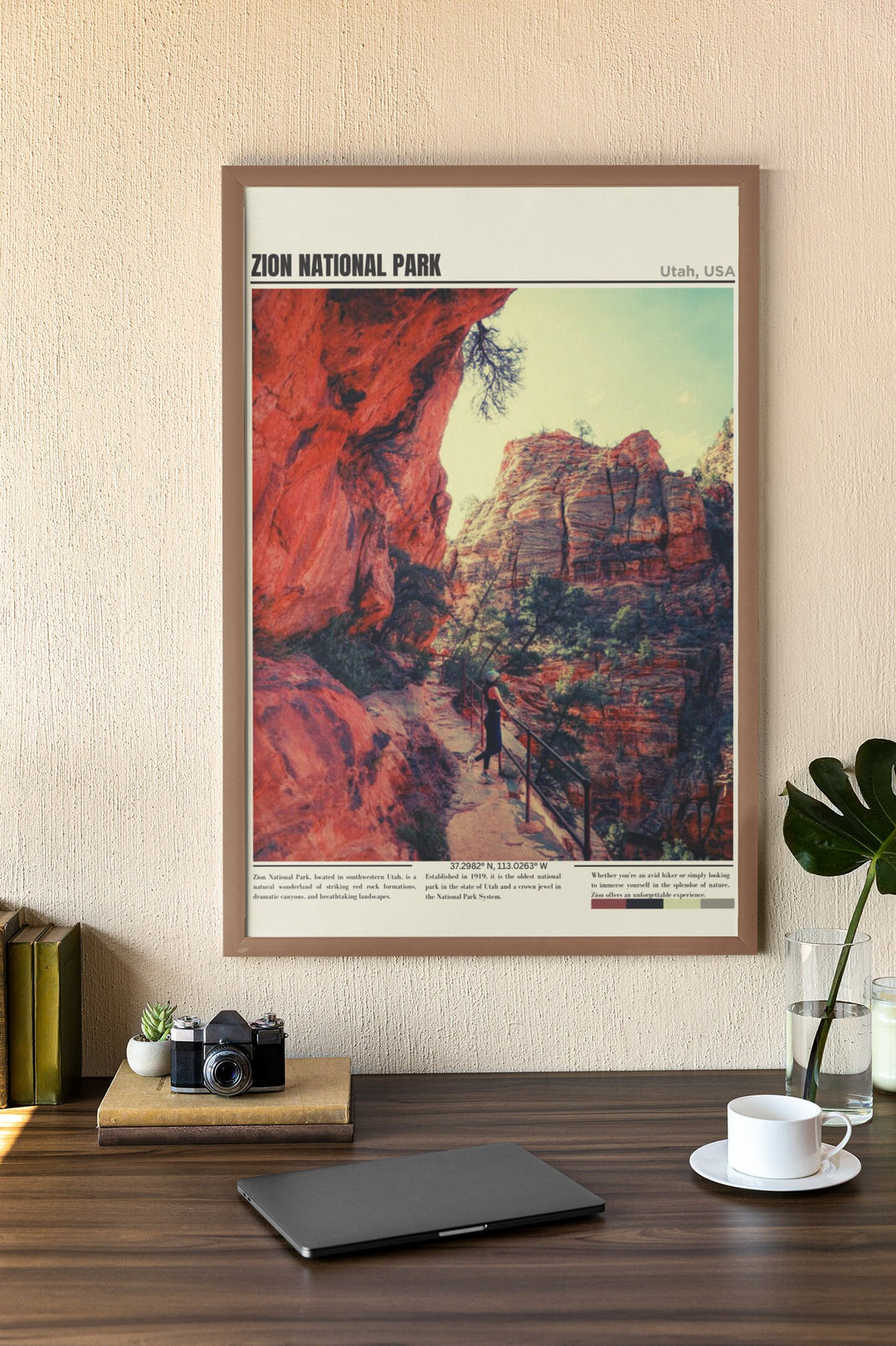 Vibrant Zion National Park Poster featuring stunning scenery, a perfect addition to your travel-inspired decor. Zion Print, Art, and Wall Art