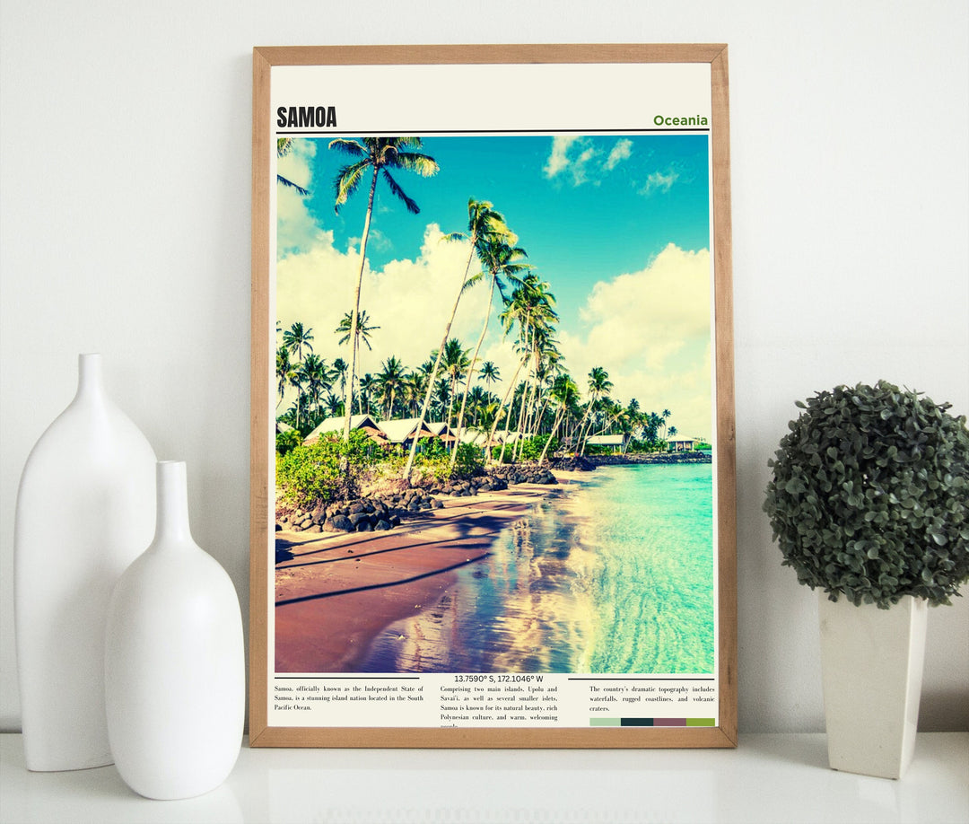 Elevate your decor with captivating Samoa prints, wall art, and travel posters. Celebrate the beauty and culture of Samoa, including American Samoa, through these artworks, infusing your space with the essence of these vibrant island destinations
