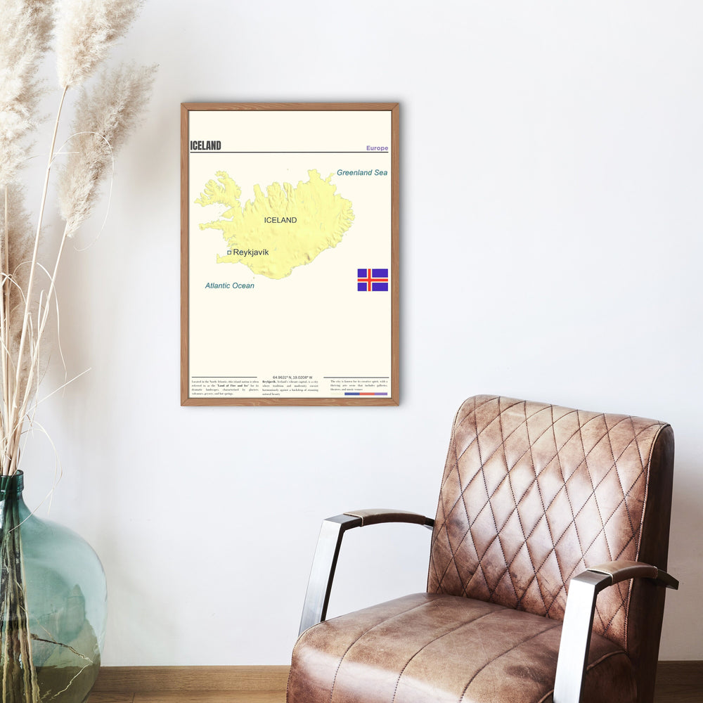 Elevate your space with an Iceland Map Print, featuring the captivating layout of Reykjavik. A unique Iceland Poster and Reykjavik Map for your décor.